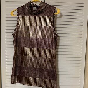 Espresso Burgundy and Gold Patterned Top